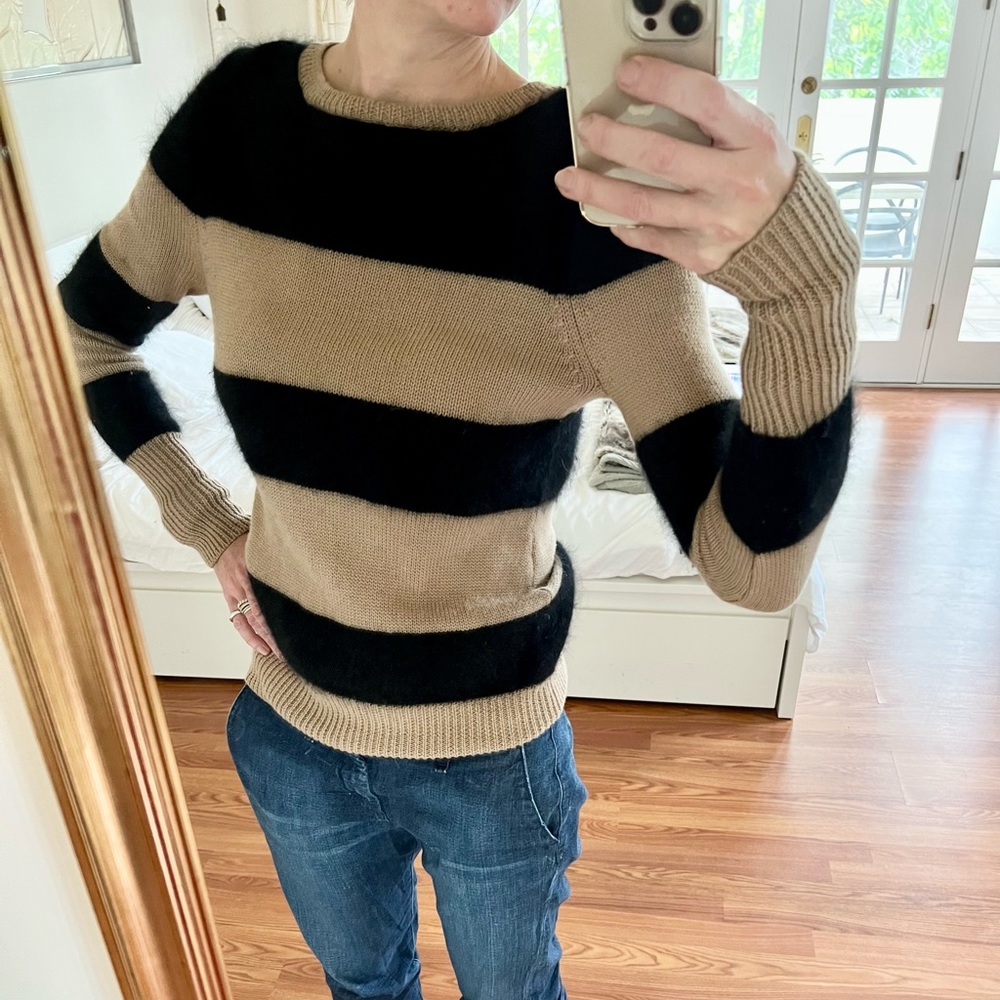 Iris & Ink Striped Sweater — Black & Beige, M - Picture 11 of 11